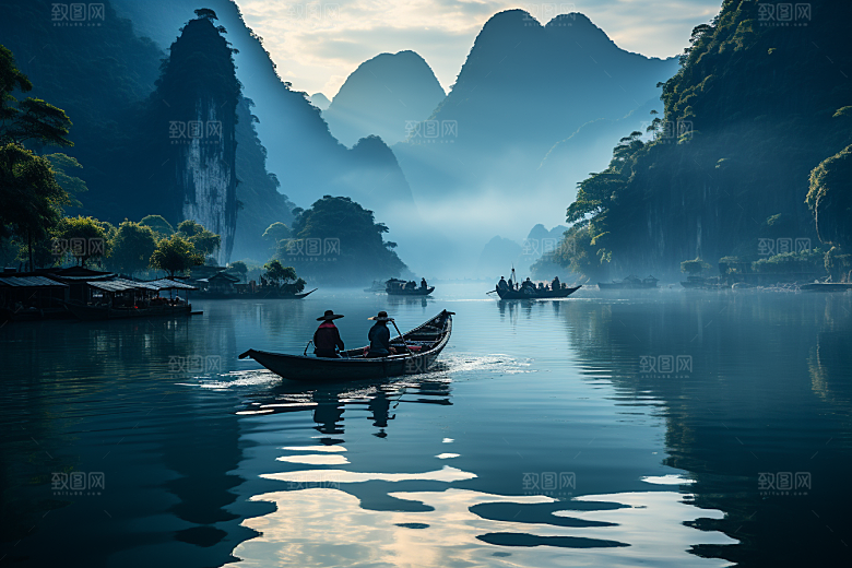 桂林山水漓江大气摄影图