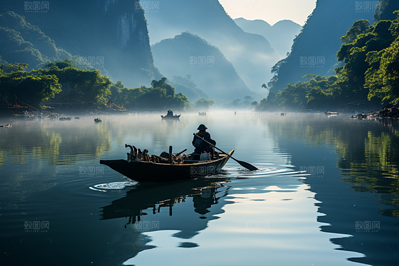 桂林山水阳朔漓江摄影图
