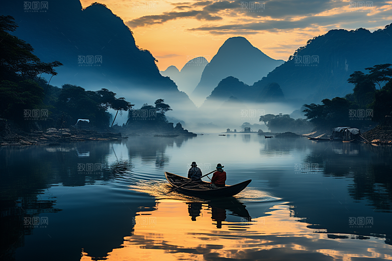 桂林山水自然河流摄影图