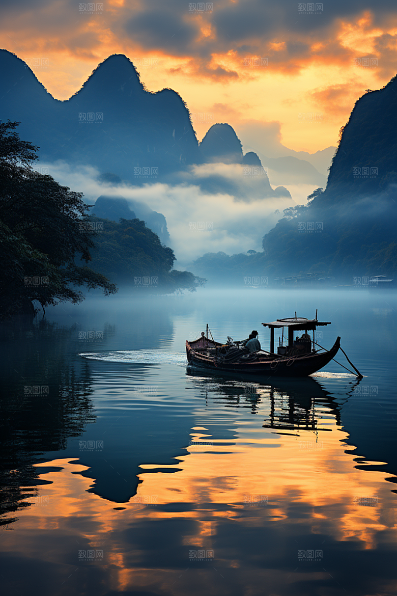 桂林山水风光漓江摄影图