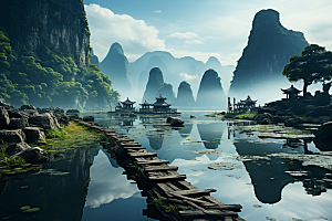 桂林山水喀斯特地貌风光摄影图
