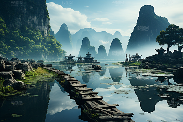 桂林山水喀斯特地貌风光摄影图