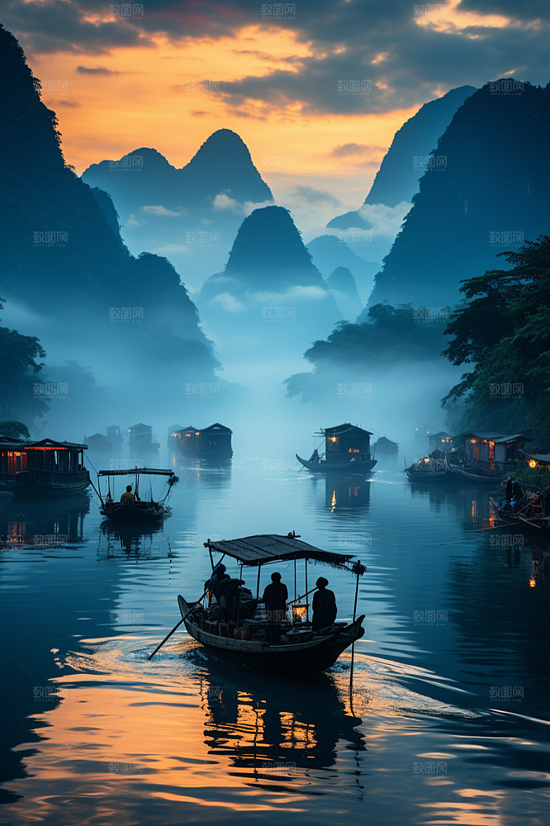 桂林山水唯美漓江摄影图