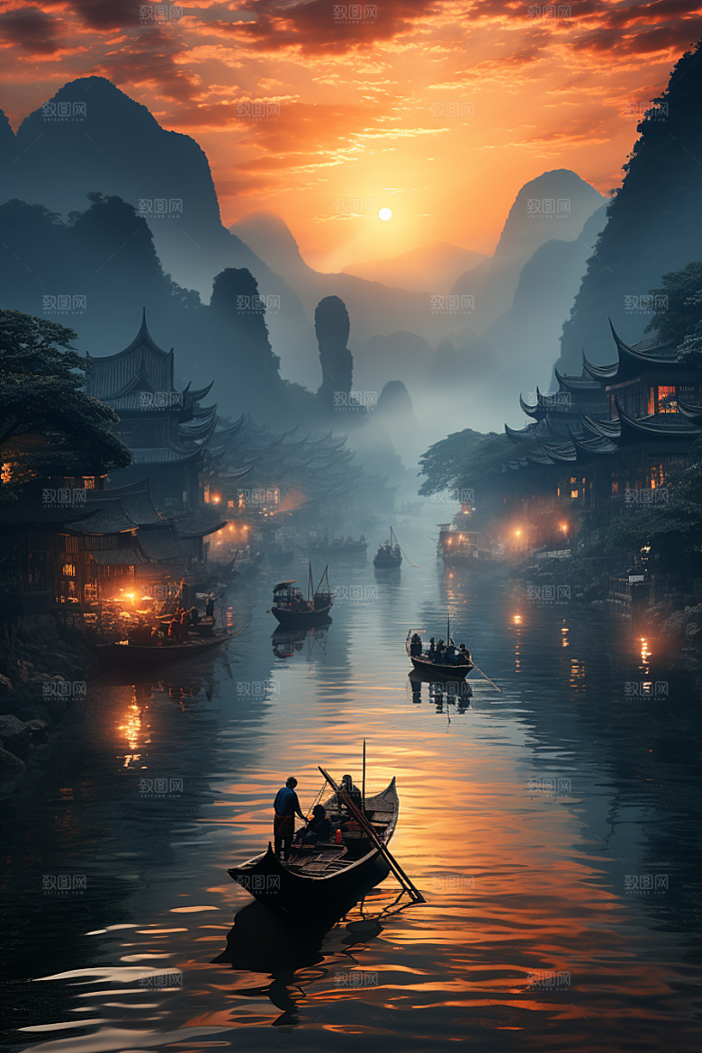桂林山水风光漓江摄影图
