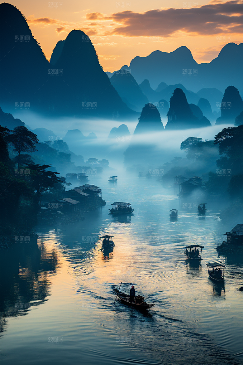桂林山水精致喀斯特地貌摄影图