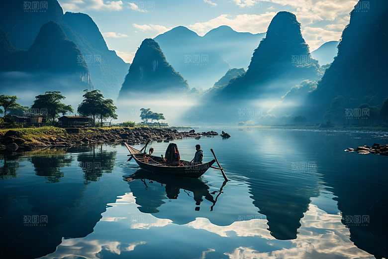 桂林山水喀斯特地貌阳朔摄影图
