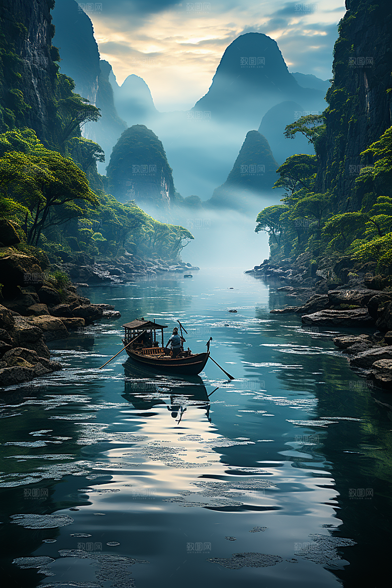 桂林山水旅游喀斯特地貌摄影图