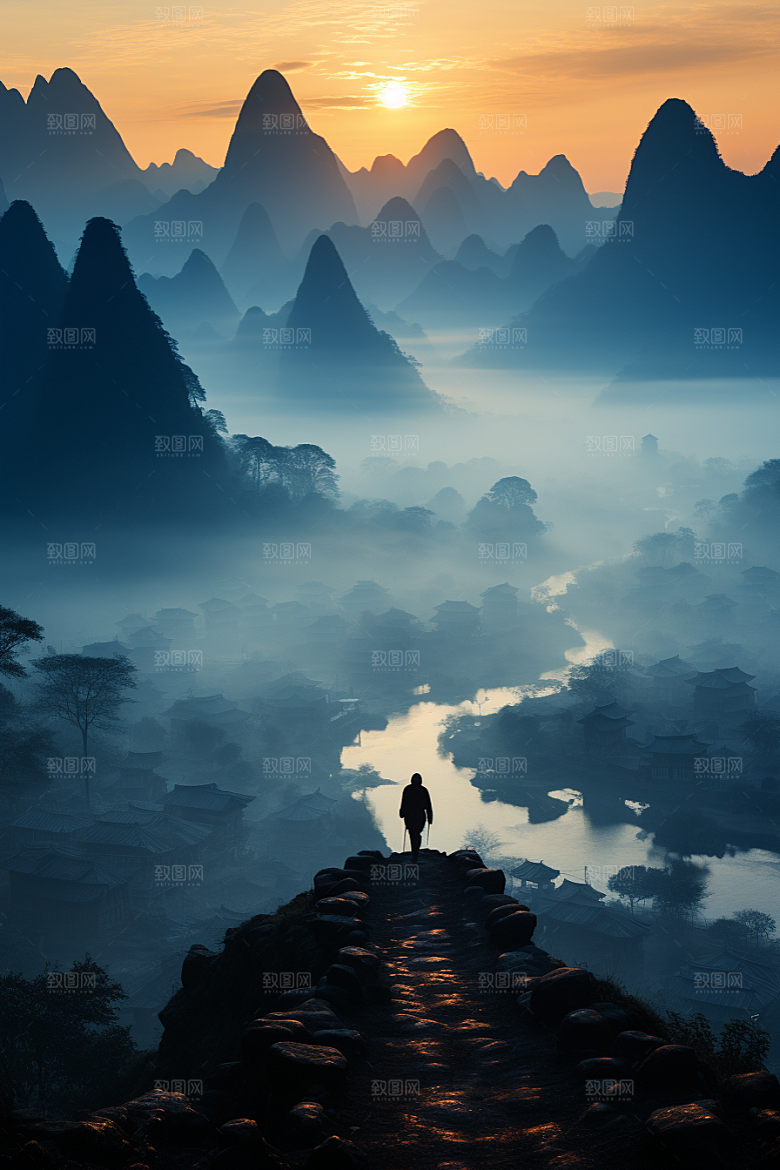 桂林山水河流旅游摄影图