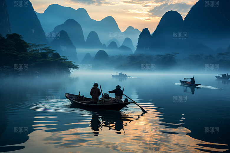 桂林山水自然喀斯特地貌摄影图