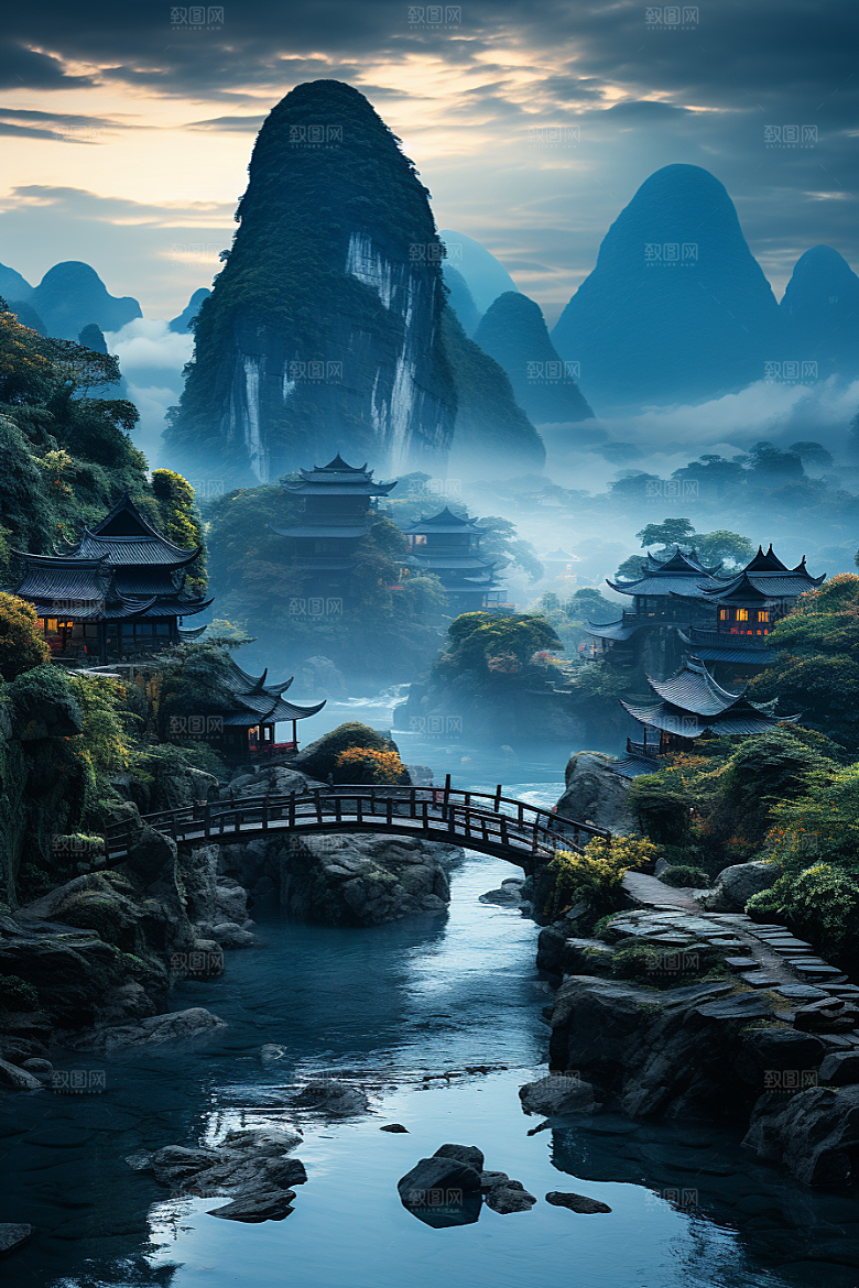 桂林山水唯美漓江摄影图