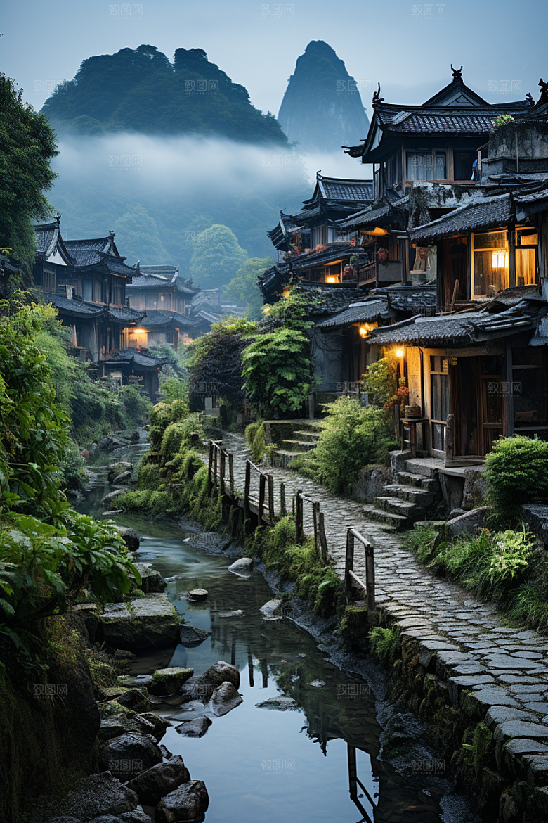 桂林山水喀斯特地貌阳朔摄影图