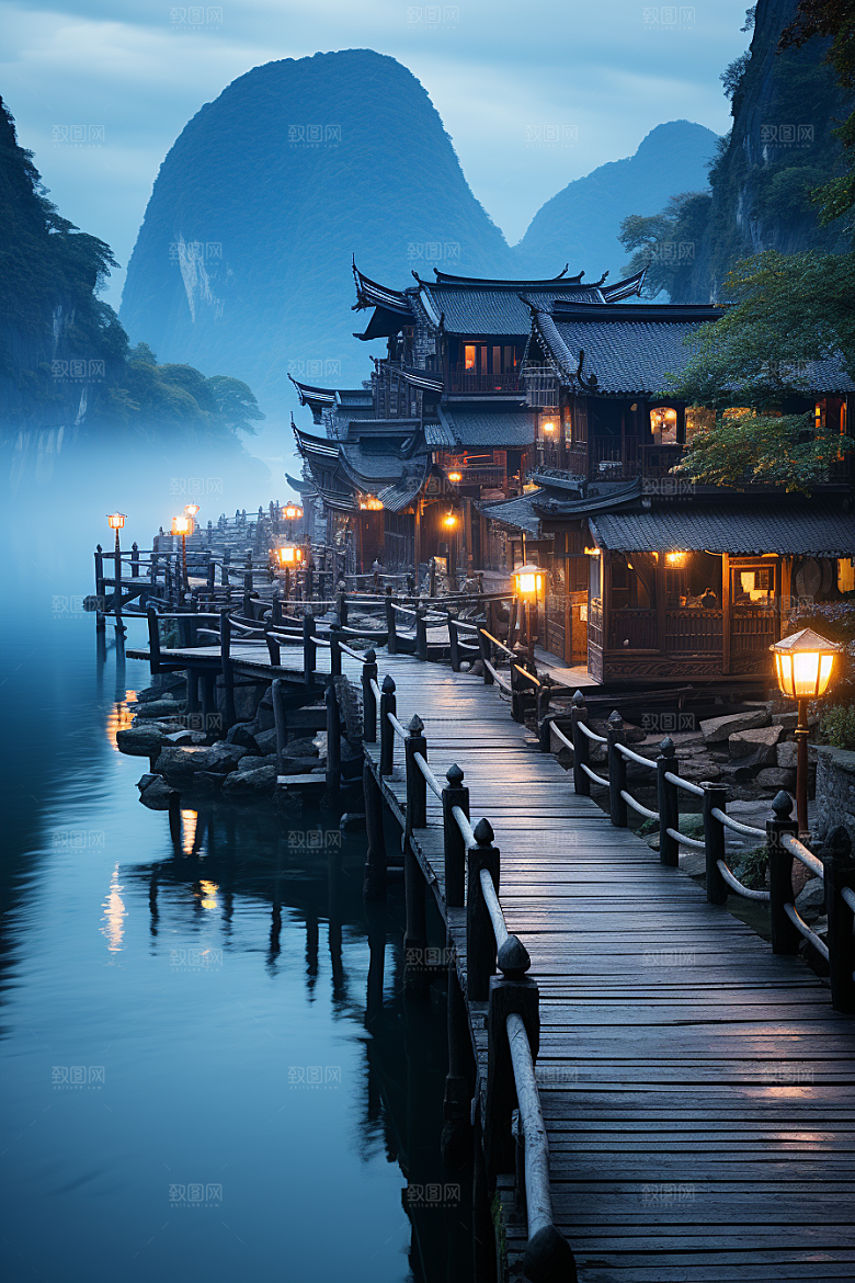 桂林山水阳朔喀斯特地貌摄影图