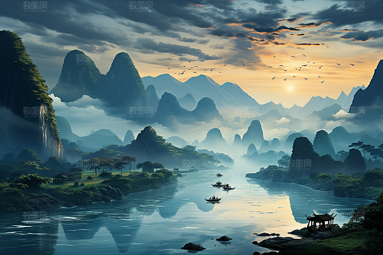 桂林山水精致漓江摄影图
