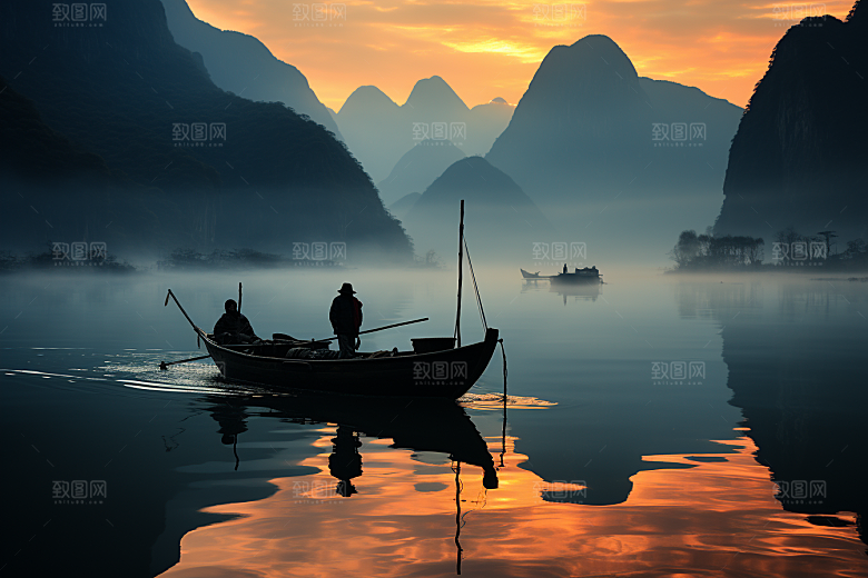 桂林山水喀斯特地貌河流摄影图