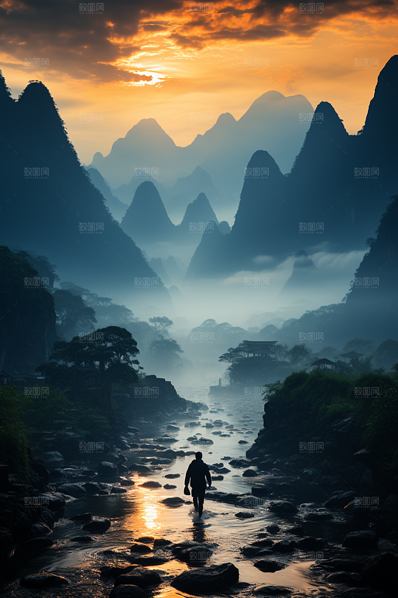 桂林山水河流阳朔摄影图
