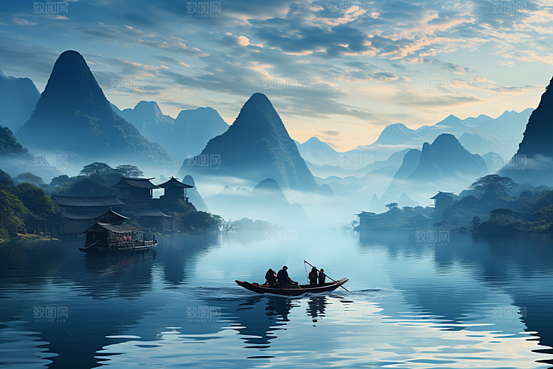桂林山水喀斯特地貌唯美摄影图