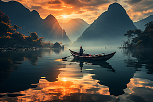 桂林山水喀斯特地貌河流摄影图