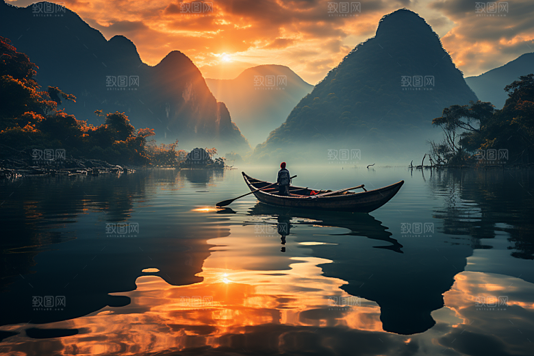 桂林山水喀斯特地貌河流摄影图