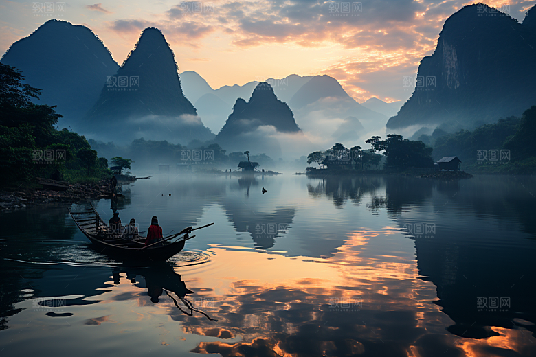桂林山水精致喀斯特地貌摄影图