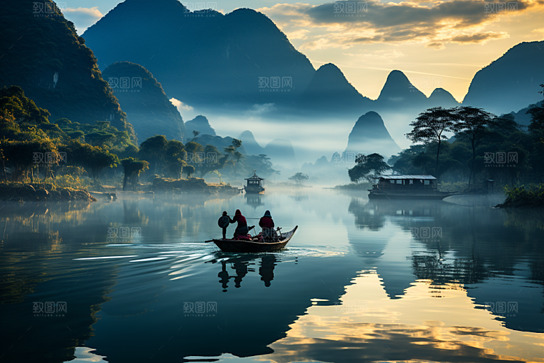 桂林山水广西河流摄影图