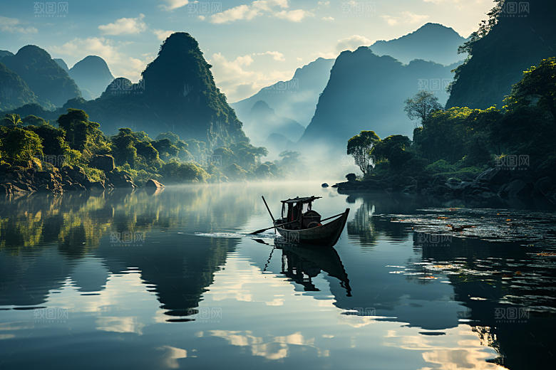 桂林山水大气河流摄影图