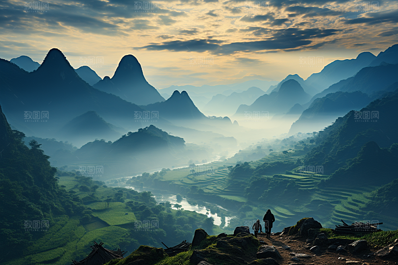 桂林山水旅游阳朔摄影图