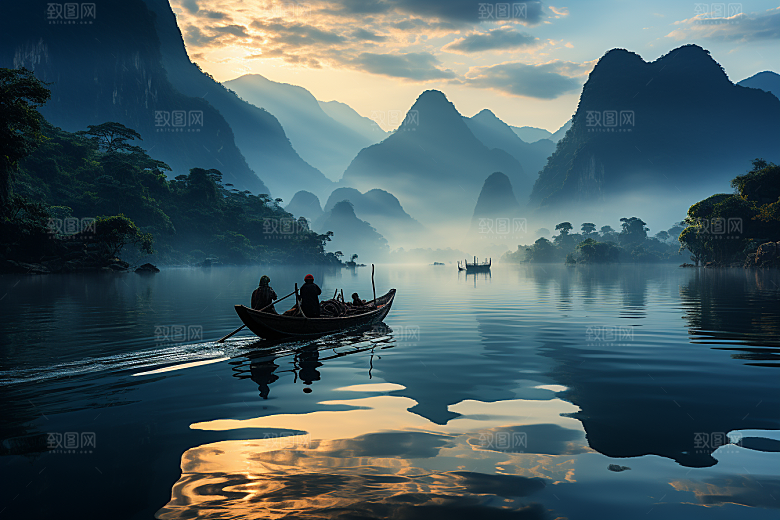 桂林山水喀斯特地貌大气摄影图