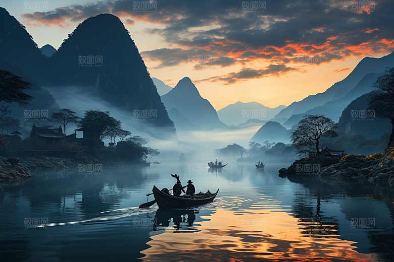 桂林山水喀斯特地貌风光摄影图