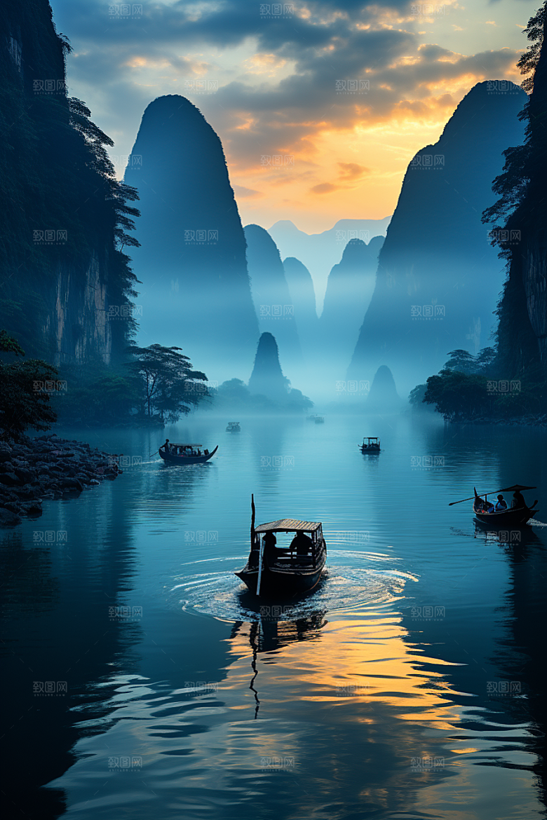 桂林山水河流自然摄影图