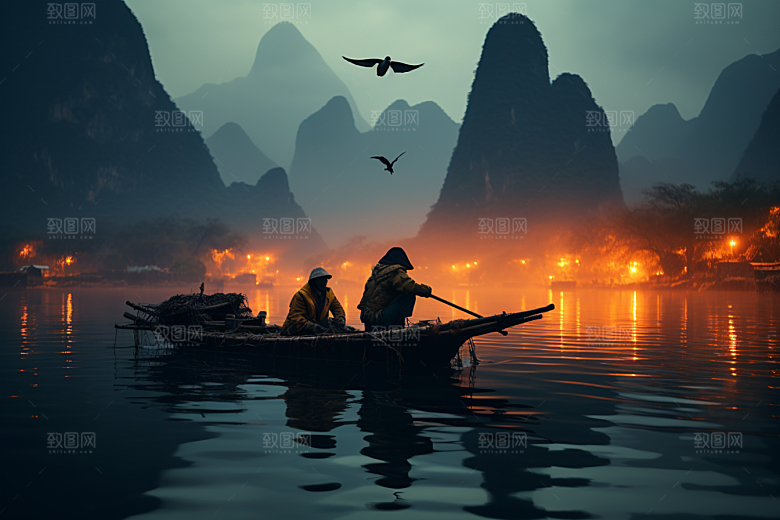 桂林山水阳朔漓江摄影图