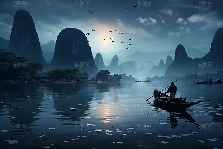 桂林山水喀斯特地貌精致摄影图