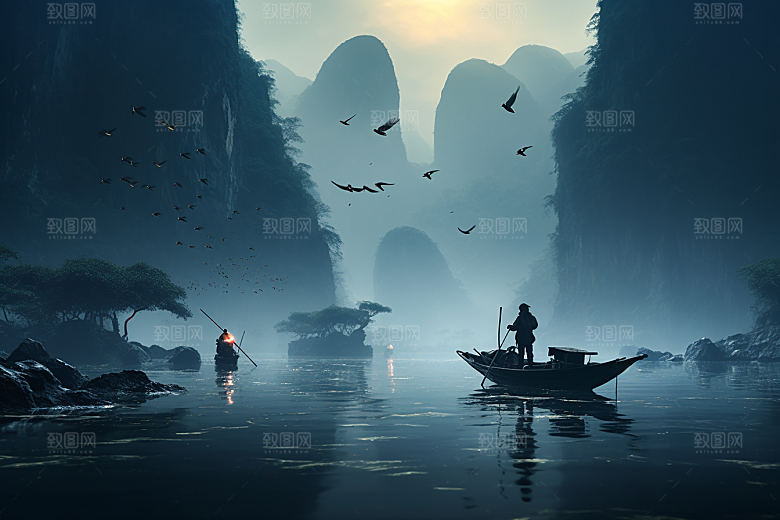 桂林山水漓江河流摄影图