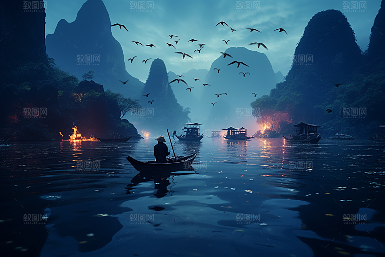 桂林山水旅行漓江摄影图