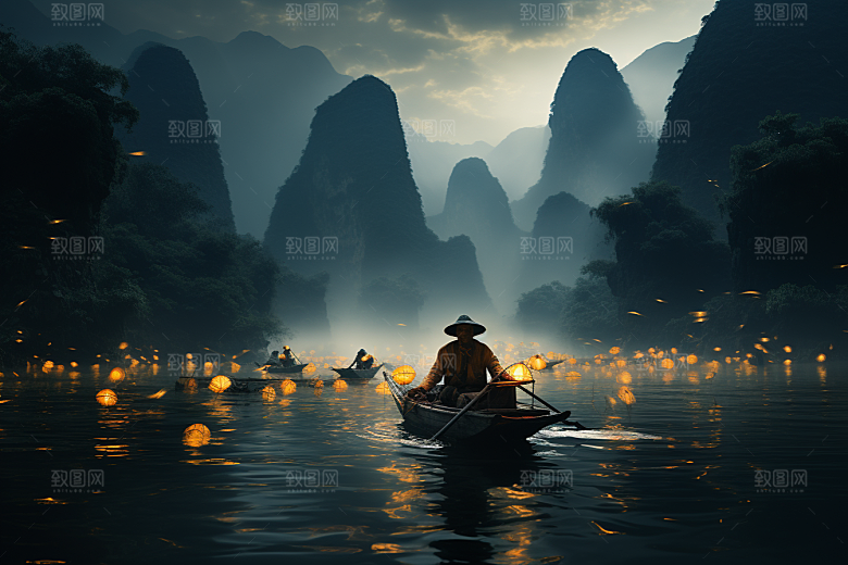 桂林山水精致喀斯特地貌摄影图