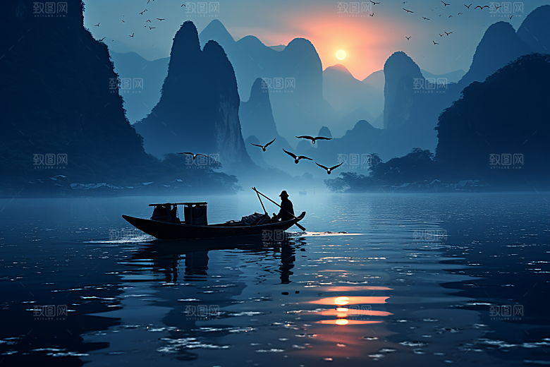 桂林山水河流大气摄影图