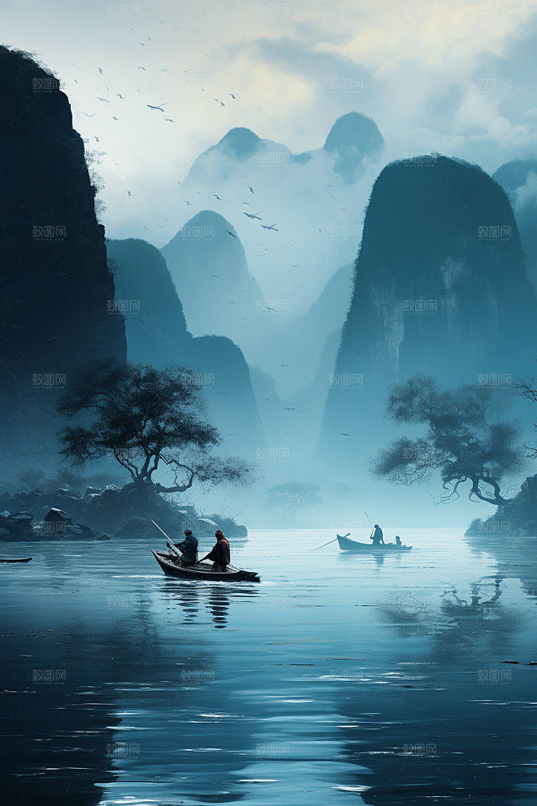 桂林山水阳朔漓江摄影图