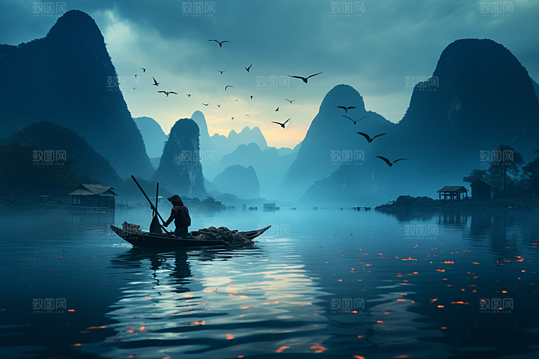 桂林山水风光漓江摄影图