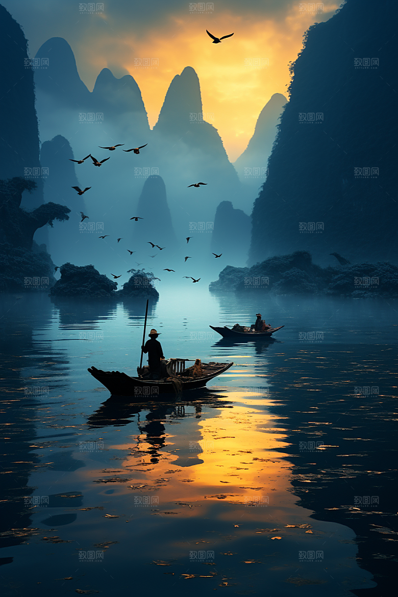 桂林山水河流阳朔摄影图