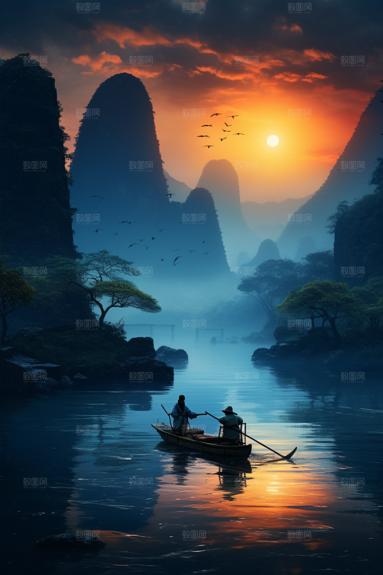 桂林山水喀斯特地貌自然摄影图