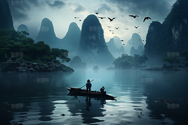桂林山水高清漓江摄影图