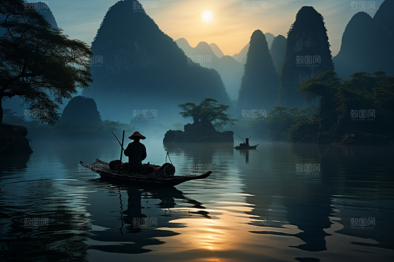 桂林山水阳朔河流摄影图