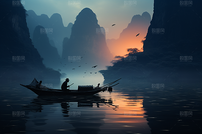 桂林山水大气漓江摄影图