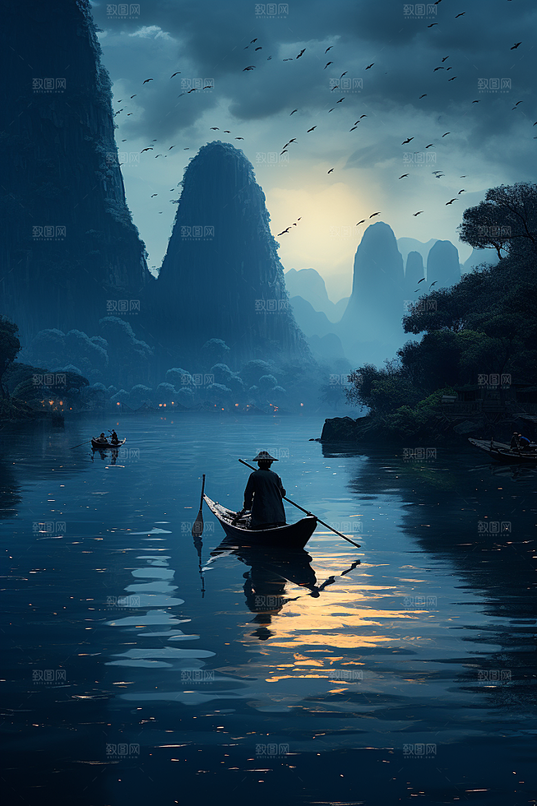 桂林山水河流喀斯特地貌摄影图