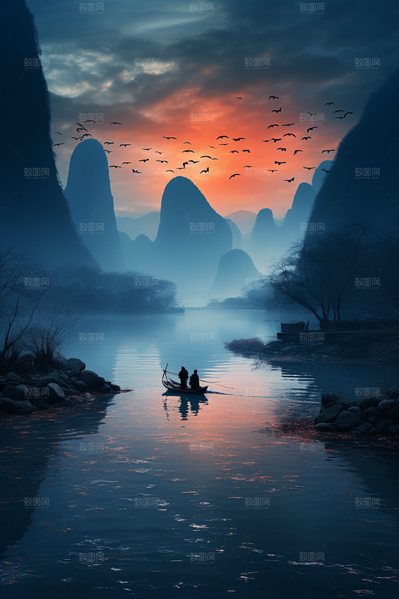 桂林山水河流阳朔摄影图