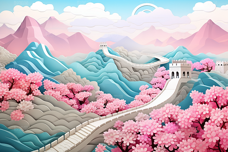 国潮风山水长城传统技艺精致剪纸