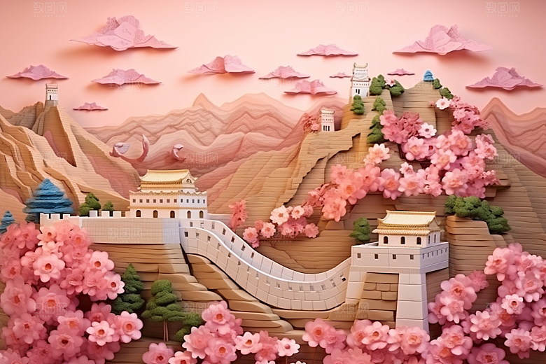 国潮长城新中式风光剪纸