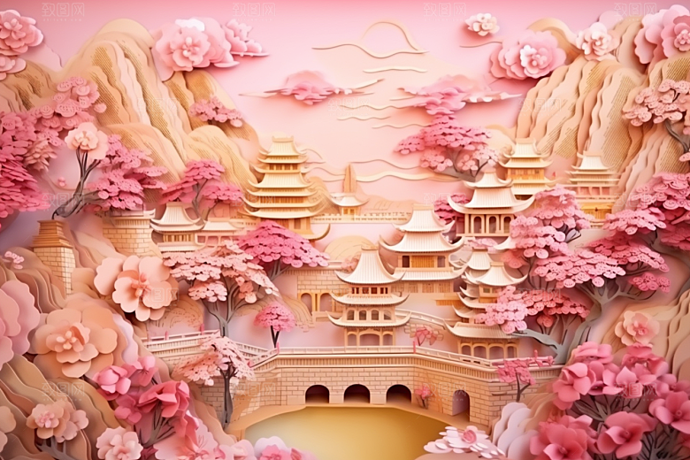 国潮长城立体精致剪纸