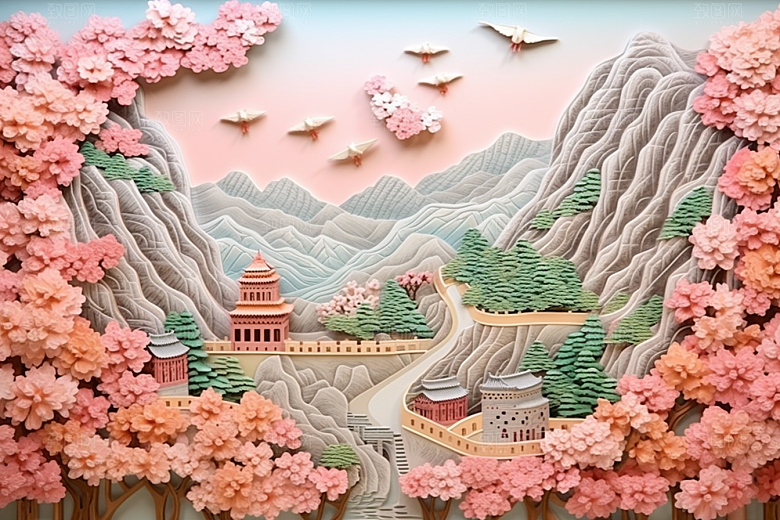 国潮长城新中式风光剪纸