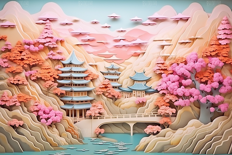 国潮长城立体新中式剪纸