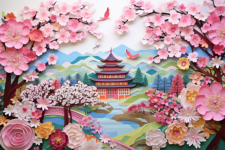 国潮长城立体工笔画剪纸
